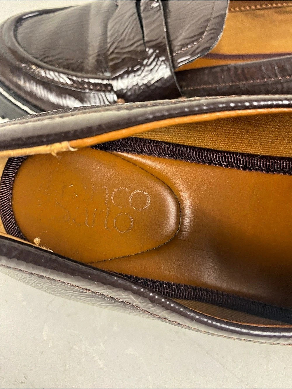 Franco Sarto Brown Lug Sole Loafers Size 7
Area Of Pealing On Insole - Picture 9 of 14